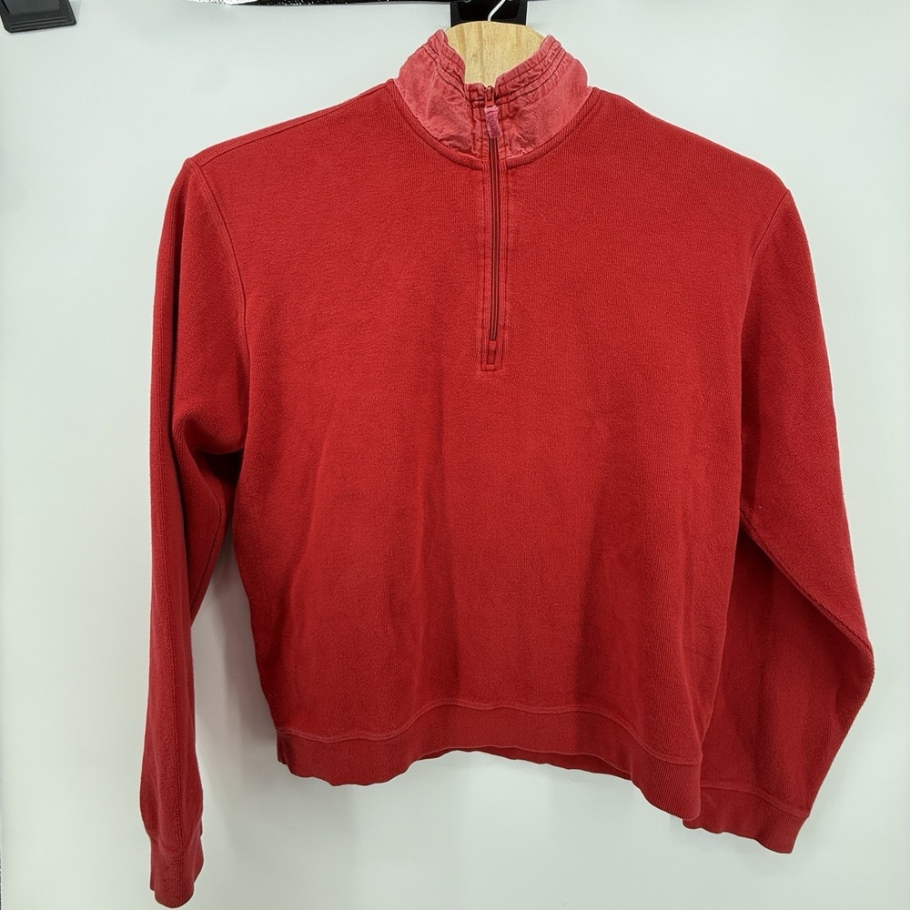 W65 Quarter Zip Sweatshirt Mens Red Distressed Patch Pullover Nautical Coastal